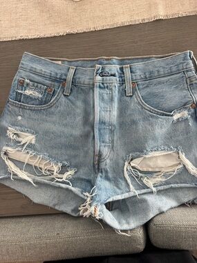 Levi's Light Blue Distressed Ripped Denim Shorts